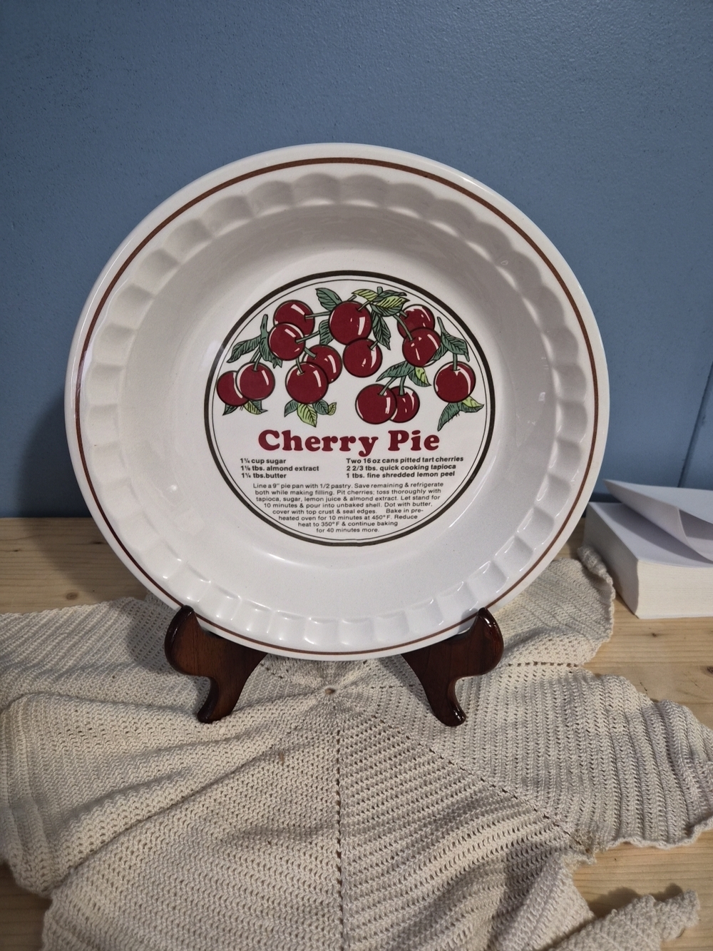 Vintage Sunnycraft Ceramic Cherry Pie Recipe Pie Plate